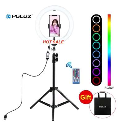 China PULUZ Mini Most Popular 10.2 Inch 26cm RGBW LED Ring Vlogging Video Light with 1.1m Tripod Mount Phone Clamp for sale