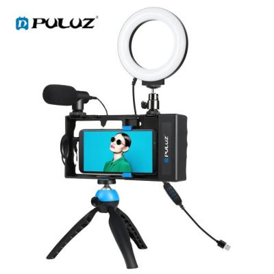 China PULUZ Shares Vlogging Live Broadcast Led Light Mic Camera Mount Tripod Cool Head Handheld Tripod Video Microphone Smartphone Installation for sale