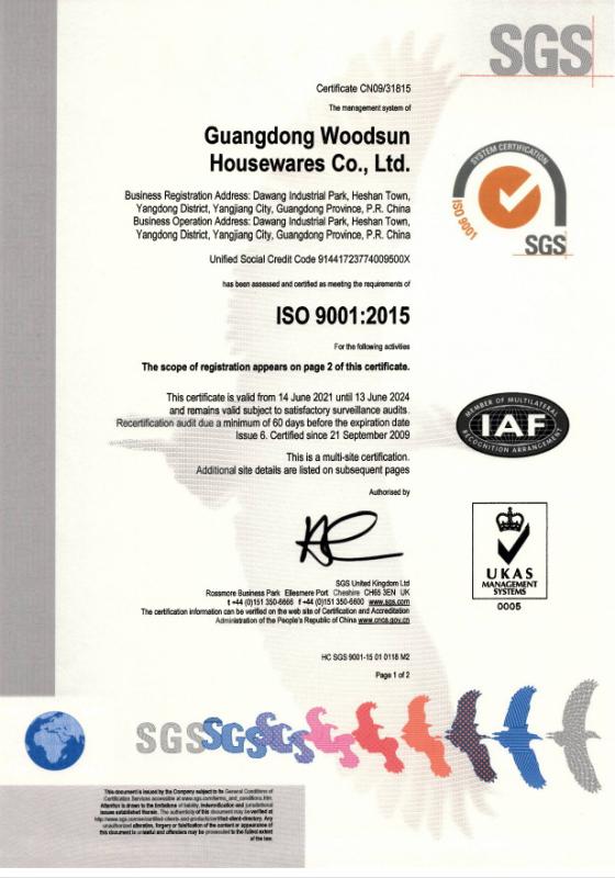 ISO9001 - Guangdong Woodsun Housewares Co., Ltd.