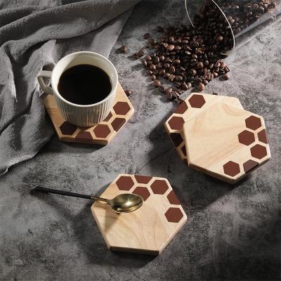 China Woodsun Viable Logo Accacia Wood Custom Rubber Coaster for sale