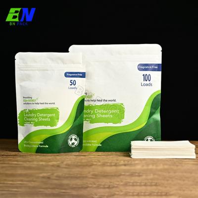 China 100% Eco-friendly Custom Printing Biodegradable Resealable Laundry Detergent Pods Packaging Racks Up Kraft Paper Bag for sale