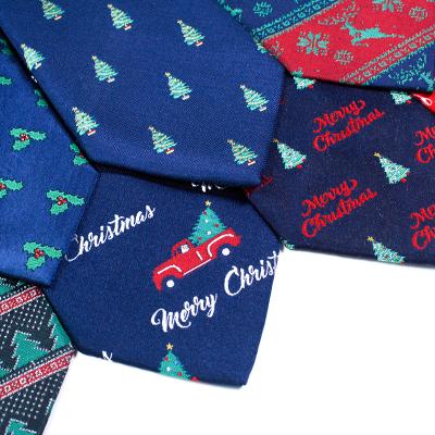 China Custom Polyester Christmas Trees Designs Gift Box Polyester Mens Ties Novelty Ties Fashion Ties for sale