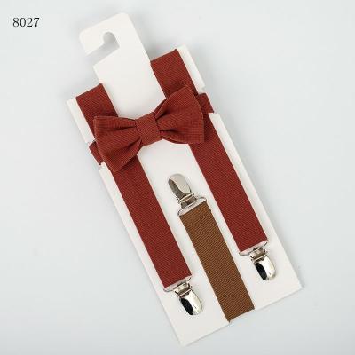 China Custom made simple cotton color men's bow tie and suspenders set popular for men for sale