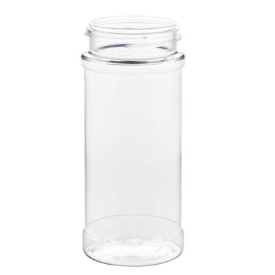 China Cylinder Round 8.4 Ounce 250ml Round Clear PET Spice Jar With 53/485 Shaker Fin Cap for sale