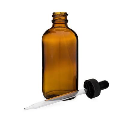 China Wholesale Cosmetic 30ml 60ml 120ml 4 Ounce Amber Glass Boston Round Bottles with Black Ribbed Dropper with Rubber Bulb and Glass Pipette for sale