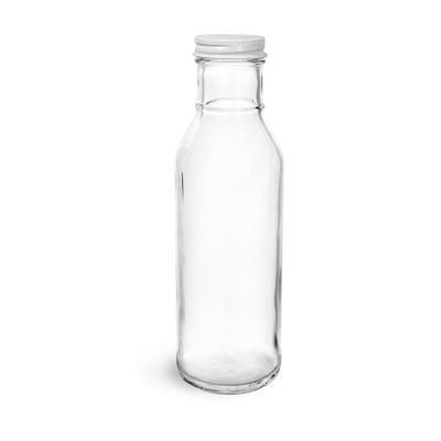 China Food 12 Ounce 355ml Flint Glass Ring Neck Sauce Bottle 38-400 Neck Finish With Silver Screw Cap Maker for sale