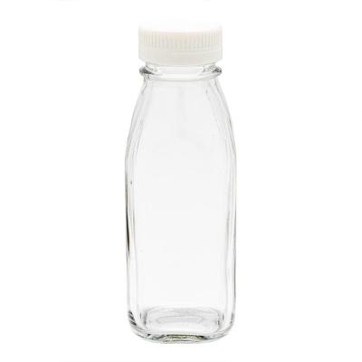 China Unique French Square Shape 8oz 10oz 12oz 16oz 32oz Beverage Bottle Recycled Glass Bottle With Lids for sale