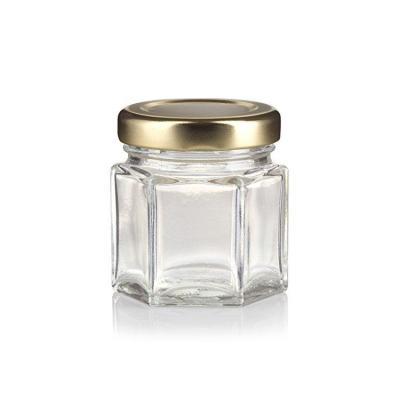 China Food 1.5 Ounce 45ml Mini Hexagon Glass Jar With Lid Wholesale for sale