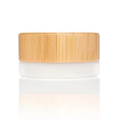 China 5g popular cosmetic 15g 30g 50g 100g 200g clear frosted glass bamboo cosmetic cream jar with bamboo lid for sale