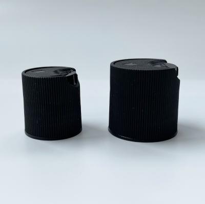 China Non Reverse 24/410 White Black Ribbed Disc Top Cap With Skirt For 20-410 Neck Finish Plastic Bottles for sale