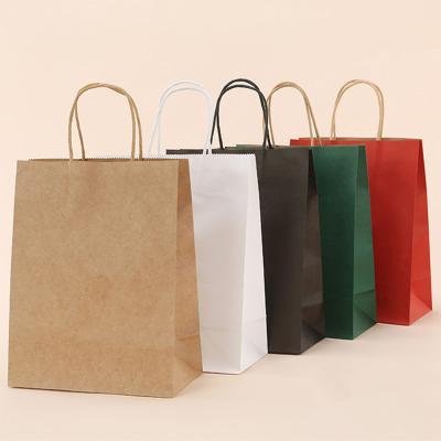 China Custom Biodegradable Restaurant Food Delivery Take Out Tote Bag Design Your Own Logo Paper Bag Flat Handle Takeaway Carry Brown Packaging for sale