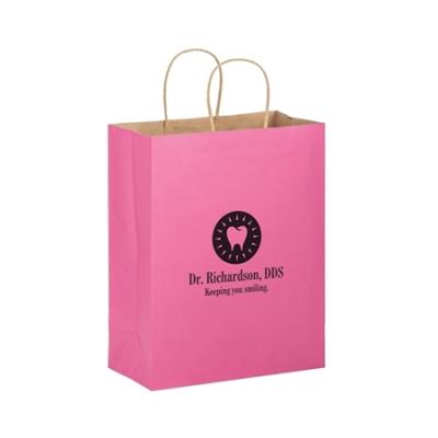 China Recyclable Natural Pink Kraft Paper Bags With Square Bottoms Colored Custom Paper Shopping Bags Logo Printing for sale