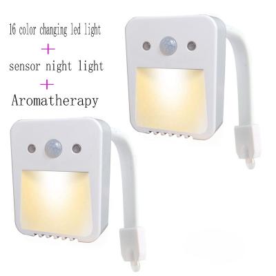 China LED Room Toilet Night Light Motion Sensor Light with Aromatherapy 16 Color Toilet Bowl Night Light for Kids Bathroom for sale