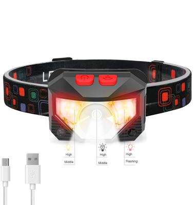 China Rechargeable Camping LED Headlight With Red Light White Waterproof Motion Sensor Head Lamp for sale