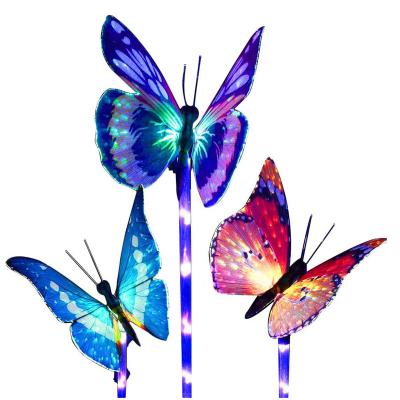 China 2Pack Outdoor Solar Yard Garden Lights Solar Decorative Stake Lights Fiber Optic Butterfly Lights for sale