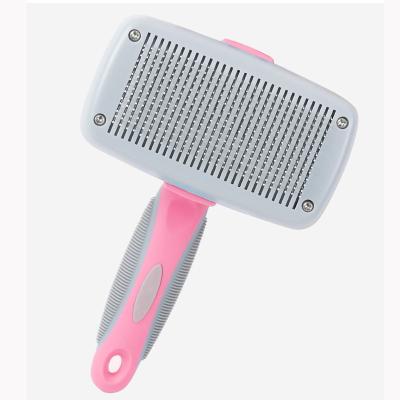 China Viable Automatic Pet Hair Pushing Pin Brush Professional Metal Comb Pet Grooming Needle Comb Pet Grooming Dematting Comb for sale