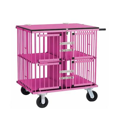 China Small Animals Pet Show Foldable Aluminum Dog Cart Handled Dog Cage Pet Cart Light-Weighted Cat Cage Pet Mobile Carrier for sale