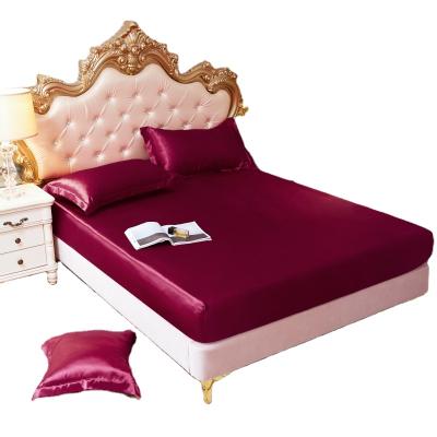 China Protect Child Satin Sheet Solid Color Queen King Size Artificial Silk Single Twin Satin Fitted Bed Sheet for sale