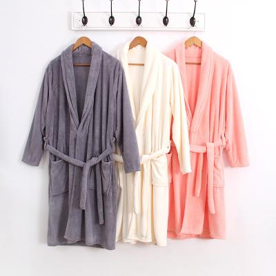 China 100% Soft Polyester Plush Coral Fleece Women Bathrobe Luxury Men's Shawl Collar Fleece Spa Robe Velvet Bathrobes Robe QUICK DRY for sale