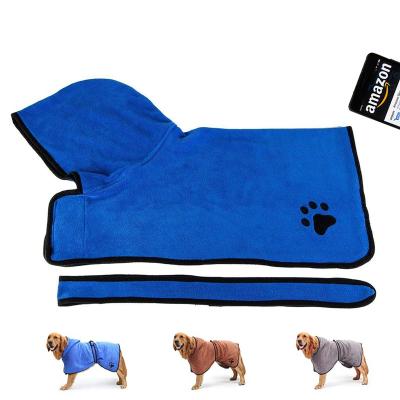 China Luxuriously 100% Super Soft Customized Durable Dog Bathrobe Absorbent Microfiber Dog Drying Towel Robe With Hood Belt for sale