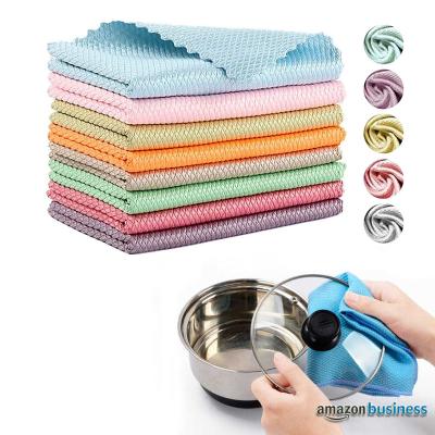 China Nanoscale Fish Scale Cleaning Cloth Microfiber Window Glass Easy Clean Cleaning Cloth Lint Free Glass Polishing Towel for sale