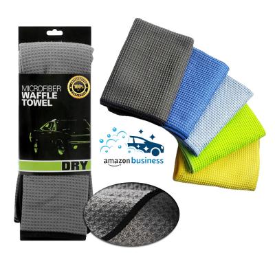 China 16inch X 24inch 380gsm Microfiber Cleaning Cloth Waffle Weave Car White Viable Kitchen Towel For Amazon Seller for sale