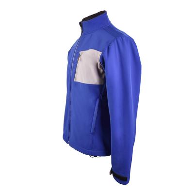 China Windproof Custom Design Hiking Mountain Polyester Blue Soft Shell Sports Jackets for Men for sale