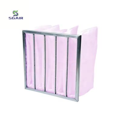 China Large Air Flow Fiberglass Pocket Filter Large Effective Filter Area for sale