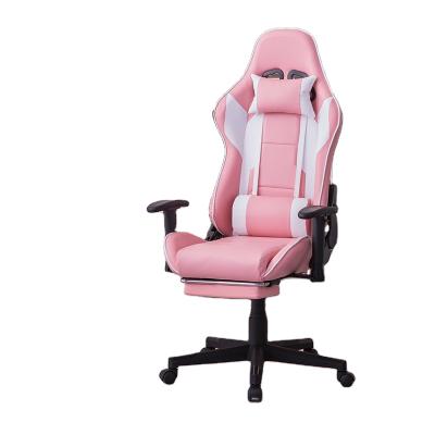 China Leather Computer Gaming Chair (Height)Adjustable Modern Gaming Chair Pink Silla Office Computer Gaming Chair With Footstool for sale