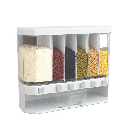 China Sustainable New Arrival 6 in 1 Wall Mounted Kitchen Dispenser Rice Storage Boxes Food Storage Container for sale