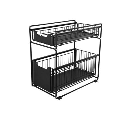 China New Design Sustainable Multifunctional Storage Baskets Retractable Steel Shelf 2 Tier Sliding Basket Organizer for sale