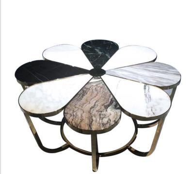 China Modern Type Stainless Steel Top End Table Petal Creative Marble Coffee Table for sale