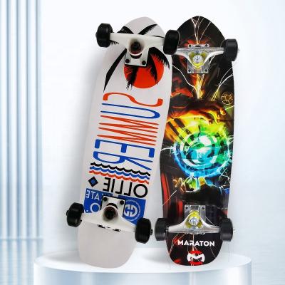 China Youngsters Custom  7 layers Deep concave wood  blank heat transfer film printing graphic wood surf skateboard  forteenagers for sale