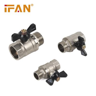 China IFAN Factory General High Quality Butterfly Handle Male Thread Female Nickel Plated Brass Ball Valve for sale