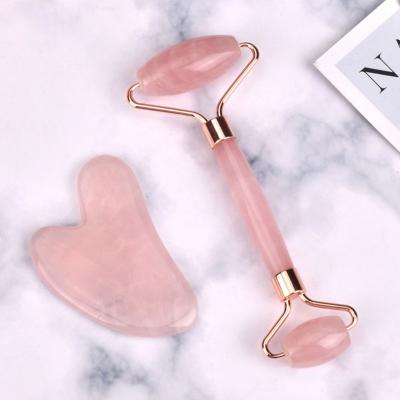 China Blood Vessel Removal 2 in 1 Slim Jade Massager Gua Sha Roller Face Tool Rose Quartz Roller Face Lift Guasha Tool Massage Device for sale