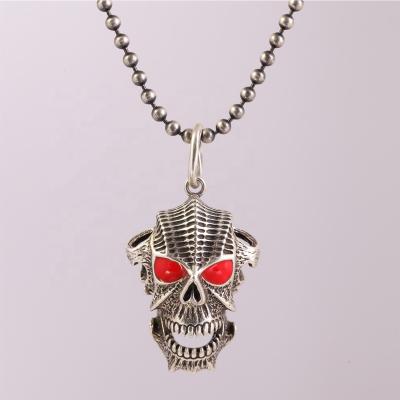 China Ruby Eyes Skull Pendant 925 Sterling Silver Hip Hop Pendant with Ruby Eyes Punk Skull Personality Pendant Necklace for sale