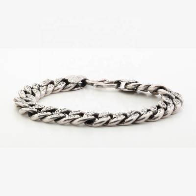 China Men's Gothic Cuban Link Bracelet 925 Silver Cuban Luxury Vintage Punk Hip Hop Jewelry Bangle Wholesale for sale