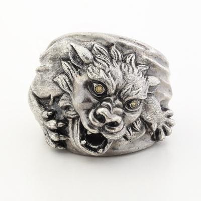 China Punk Customize 925 Sterling Silver Animal Vintage Rings Punk Rock Lion Head Ring For Men for sale