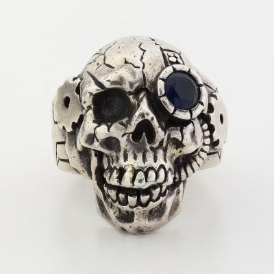 China 925 Sterling Silver Men's Gothic Rock Singer Skull Ring For Wholesale Punk Vintage Skull Rings for sale