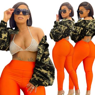 China Anti-Wrinkle Drop Shipping Clothing 2021 Women Long Sleeves Cropped Jacket Plus Size Camouflage Puff Coat for sale