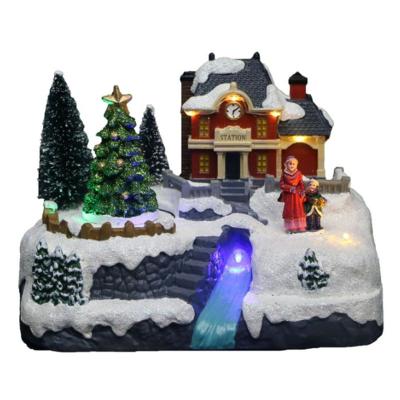 China Modern artificial home ornament resin snow Christmas figurines village resin for sale