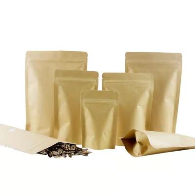 China Brown Moisture Proof Back Up Metallic Kraft Paper Aluminum Foil Laminated Resealable Ziplock Food Packaging Pouches Bags for sale