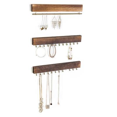 China Multifunctional Set of 3 Pieces Wall Mounted Wooden and Metal Earring Stick Jewelry Storage Rack for sale