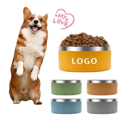 China PORTABLE Custom 32oz Stainless Steel Non Slip No Spill Pet Bowl Double Wall Thermal Pet Bowl Pet Feeding Bowls With Mat for sale