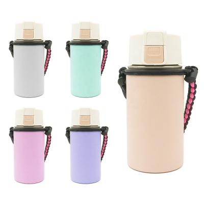 China Sustainable Double Wall 304 Stainless Steel Kids Sublimation Water Bottle Kids Metal Water Bottles Cute Water Bottle With Rope for sale