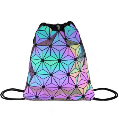 China Outdoor Men's and Women's Daily PU Leather Drawstring Bag Daily Geometric Luminous Shoe Bag/Travel/Beach/Backpack for sale