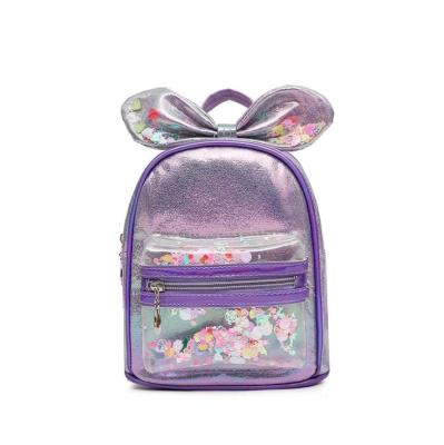 China Hot Selling Cute Princess Student Clear Bags Little Girls School Bag Laser Rabbit Eear Kindergarten Bag Children Bowknot PU Backpack for sale