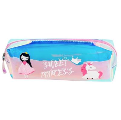 China School Pencil Case Girls Stationery Pencil Case Unicorn Laser PU Waterproof Students Pencil Bag Rainbow Clear School Pencil Pouch Bag for sale