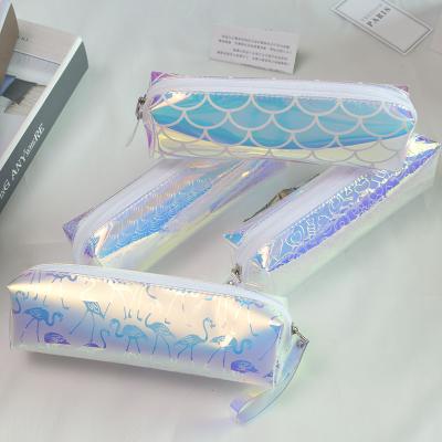 China Flamingo Design Pencil Bag Scale Student PU Clear Holographic Pencil Case Girls Boys Girls Boys Holographic Pencil Pouch Bag for sale