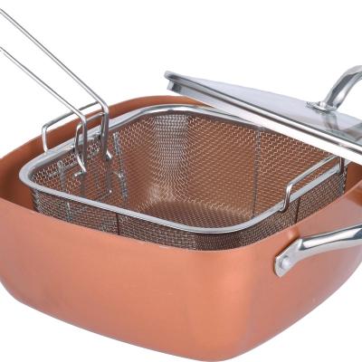 China Durable Cookware Set Kitchenware Non Stick Aluminum Grillpan Ceramic Coating With SS Handle And Basket for sale